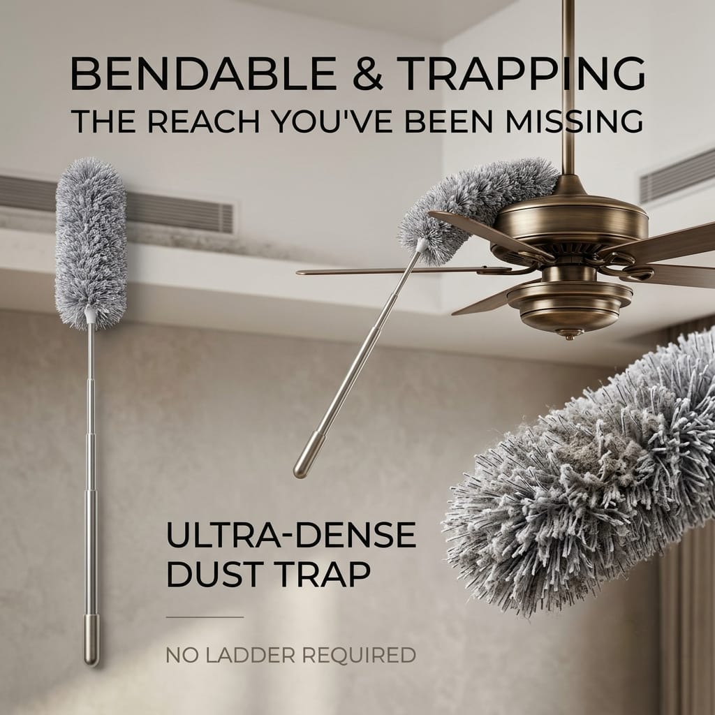 Long Handle Microfiber Feather Fan Ceiling Duster for Dust Cleaning with extendable Pole 100 Inch