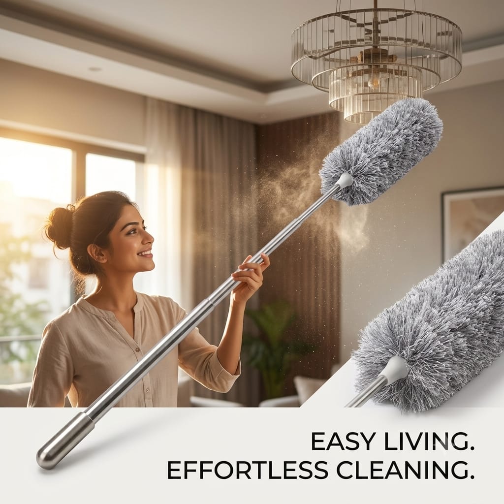 Long Handle Microfiber Feather Fan Ceiling Duster for Dust Cleaning with extendable Pole 100 Inch