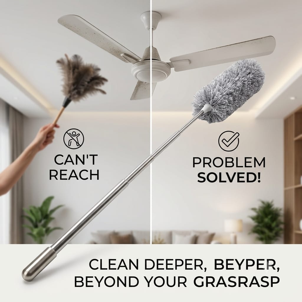 Long Handle Microfiber Feather Fan Ceiling Duster for Dust Cleaning with extendable Pole 100 Inch