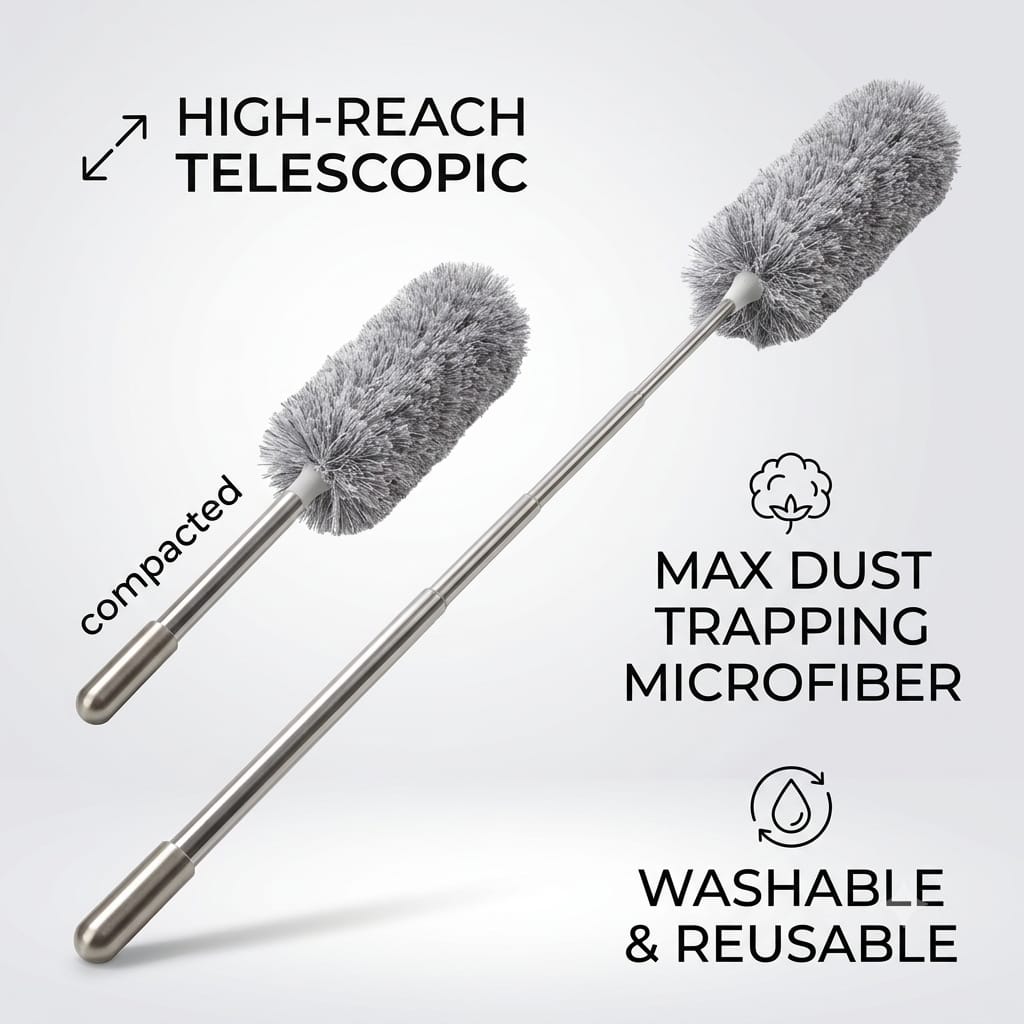 Long Handle Microfiber Feather Fan Ceiling Duster for Dust Cleaning with extendable Pole 100 Inch