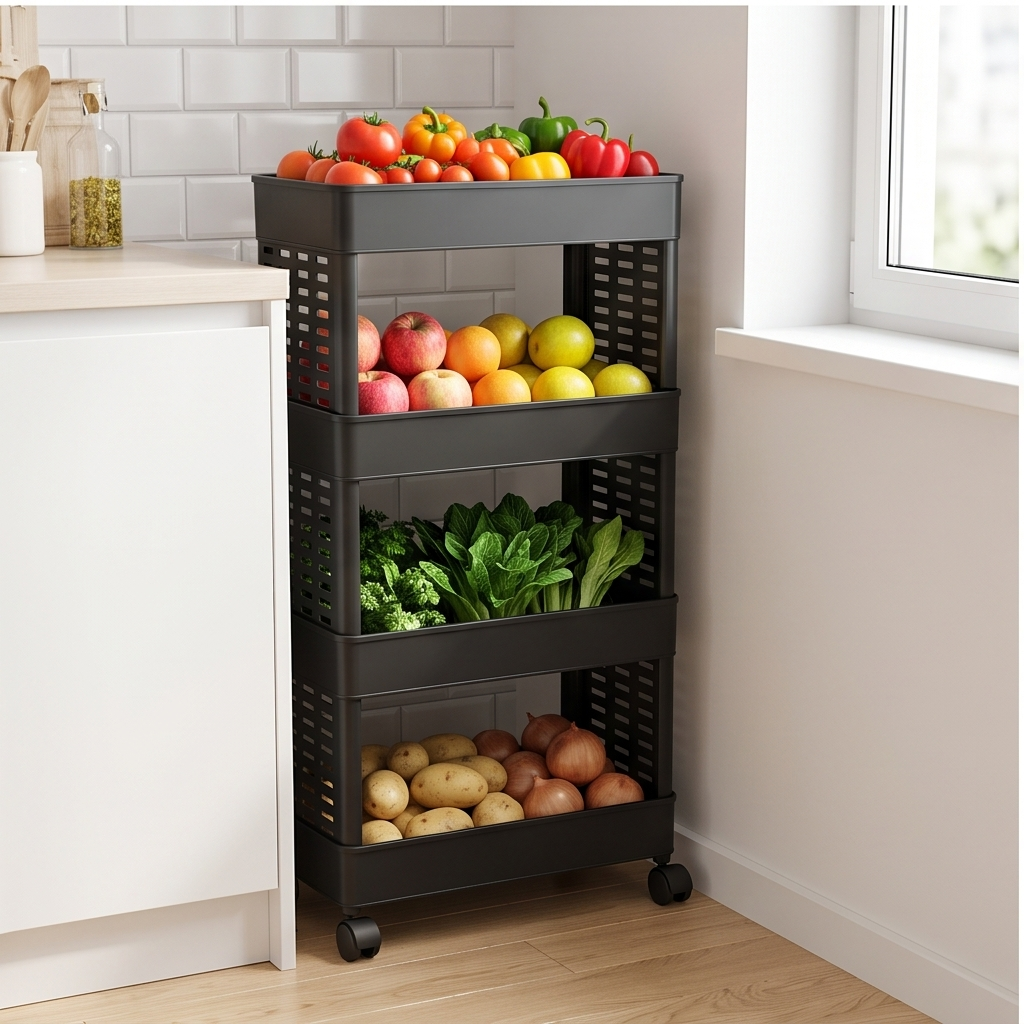 4-layer Plastic Storage Rack With Wheels